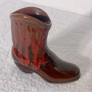 Vintage Brown Red Pottery Mini Boot Calgary  Alta